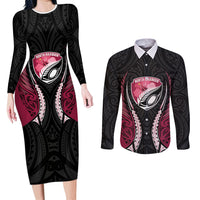 North Harbour 2026 Rugby Custom Couples Matching Long Sleeve Bodycon Dress and Long Sleeve Button Shirt NZ Maori Silver Fern LT14 Maroon - Polynesian Pride