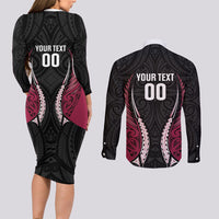 North Harbour 2026 Rugby Custom Couples Matching Long Sleeve Bodycon Dress and Long Sleeve Button Shirt NZ Maori Silver Fern LT14 - Polynesian Pride