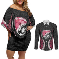 North Harbour 2026 Rugby Custom Couples Matching Off Shoulder Short Dress and Long Sleeve Button Shirt NZ Maori Silver Fern LT14 Maroon - Polynesian Pride