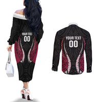 North Harbour 2026 Rugby Custom Couples Matching Off The Shoulder Long Sleeve Dress and Long Sleeve Button Shirt NZ Maori Silver Fern LT14 - Polynesian Pride