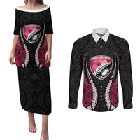 North Harbour 2026 Rugby Custom Couples Matching Puletasi and Long Sleeve Button Shirt NZ Maori Silver Fern