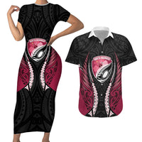 North Harbour 2026 Rugby Custom Couples Matching Short Sleeve Bodycon Dress and Hawaiian Shirt NZ Maori Silver Fern LT14 Maroon - Polynesian Pride