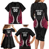 North Harbour 2026 Rugby Custom Family Matching Long Sleeve Bodycon Dress and Hawaiian Shirt NZ Maori Silver Fern LT14 Mom's Dress Maroon - Polynesian Pride