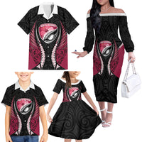 North Harbour 2026 Rugby Custom Family Matching Off The Shoulder Long Sleeve Dress and Hawaiian Shirt NZ Maori Silver Fern LT14 - Polynesian Pride