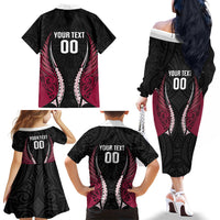 North Harbour 2026 Rugby Custom Family Matching Off The Shoulder Long Sleeve Dress and Hawaiian Shirt NZ Maori Silver Fern LT14 Mom's Dress Maroon - Polynesian Pride