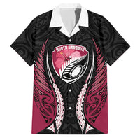 North Harbour 2026 Rugby Custom Family Matching Off The Shoulder Long Sleeve Dress and Hawaiian Shirt NZ Maori Silver Fern LT14 Dad's Shirt - Short Sleeve Maroon - Polynesian Pride