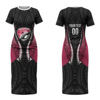 North Harbour 2026 Rugby Custom Family Matching Short Sleeve Bodycon Dress and Hawaiian Shirt NZ Maori Silver Fern LT14 Mom's Dress Maroon - Polynesian Pride