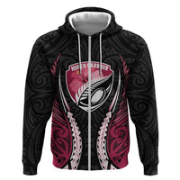 North Harbour 2026 Rugby Custom Hoodie NZ Maori Silver Fern LT14 Zip Hoodie Maroon - Polynesian Pride