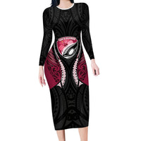 North Harbour 2026 Rugby Custom Long Sleeve Bodycon Dress NZ Maori Silver Fern LT14 Long Dress Maroon - Polynesian Pride