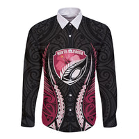 North Harbour 2026 Rugby Custom Long Sleeve Button Shirt NZ Maori Silver Fern LT14 Unisex Maroon - Polynesian Pride