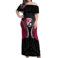 North Harbour 2026 Rugby Custom Off Shoulder Maxi Dress NZ Maori Silver Fern LT14 Women Maroon - Polynesian Pride