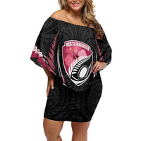 North Harbour 2026 Rugby Custom Off Shoulder Short Dress NZ Maori Silver Fern LT14 Women Maroon - Polynesian Pride