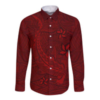 Oxblood Polynesia Long Sleeve Button Shirt Hawaiian Tribal Hammerhead Shark Tattoo LT14 Unisex Oxblood - Polynesian Pride