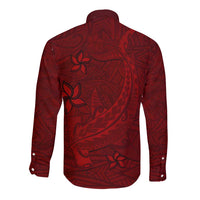 Oxblood Polynesia Long Sleeve Button Shirt Hawaiian Tribal Hammerhead Shark Tattoo LT14 - Polynesian Pride