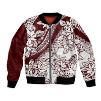 Polynesian Tropical Flowers Oxblood Color Bomber Jacket