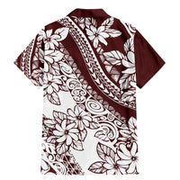 Polynesian Tropical Flowers Oxblood Color Family Matching Mermaid Dress and Hawaiian Shirt