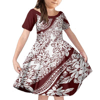 Polynesian Tropical Flowers Oxblood Color Family Matching Tank Maxi Dress and Hawaiian Shirt
