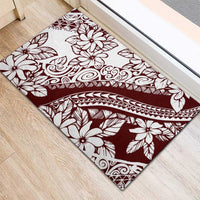 Polynesian Tropical Flowers Oxblood Color Rubber Doormat