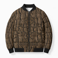 Kioranga Moriori New Zealand Bomber Puffer Jacket Kopi Rakau Carving Art LT14 Unisex Brown - Polynesian Pride