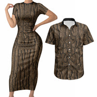 Kioranga Moriori New Zealand Couples Matching Short Sleeve Bodycon Dress and Hawaiian Shirt Kopi Rakau Carving Art LT14 Brown - Polynesian Pride