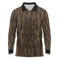 Kioranga Moriori New Zealand Long Sleeve Polo Shirt Kopi Rakau Carving Art LT14 Brown - Polynesian Pride