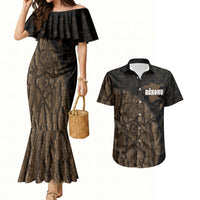 Moriori Kekoru New Zealand Personalised Couples Matching Mermaid Dress and Hawaiian Shirt Kopi Rakau Carving Chatham Islands Map LT14 Black - Polynesian Pride