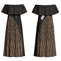 Moriori Kekoru New Zealand Personalised Family Matching Off Shoulder Maxi Dress and Hawaiian Shirt Kopi Rakau Carving Chatham Islands Map LT14 Mom's Dress Black - Polynesian Pride
