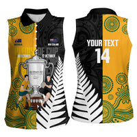 New Zealand Australia Rugby Bledisloe 2026 Custom Women Sleeveless Polo Shirt Champion Trophy Maori Aboriginal Art LT14 - Polynesian Pride