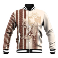 Swimming With Humpback Whales Season Tonga Baseball Jacket Tongan Tofuaa Ngatu Pattern Brown LT14 Unisex Brown - Polynesian Pride