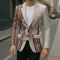 Swimming With Humpback Whales Season Tonga Blazer Tongan Tofuaa Ngatu Pattern Brown LT14 - Polynesian Pride