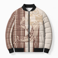 Swimming With Humpback Whales Season Tonga Bomber Puffer Jacket Tongan Tofuaa Ngatu Pattern Brown LT14 Unisex Brown - Polynesian Pride