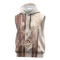 Swimming With Humpback Whales Season Tonga Sleeveless Hoodie Tongan Tofuaa Ngatu Pattern Brown LT14 Brown - Polynesian Pride