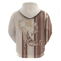 Swimming With Humpback Whales Season Tonga Zip Hoodie Tongan Tofuaa Ngatu Pattern Brown LT14 - Polynesian Pride