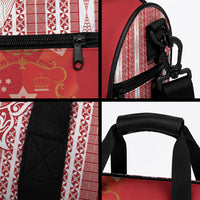 Swimming With Humpback Whales Season Tonga Duffle Bag Tongan Tofuaa Ngatu Pattern Red