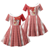 Swimming With Humpback Whales Season Tonga Family Matching Tank Maxi Dress and Hawaiian Shirt Tongan Tofuaa Ngatu Pattern Red LT14 Daughter's Dress Red - Polynesian Pride