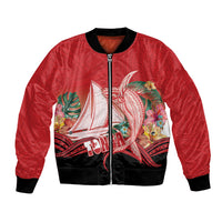 Vavau Sailing Festival Tonga Personalised Bomber Jacket Humpback Whale Sailboat Tropical Vibes LT14 Unisex Red - Polynesian Pride