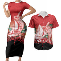Vavau Sailing Festival Tonga Personalised Couples Matching Short Sleeve Bodycon Dress and Hawaiian Shirt Humpback Whale Sailboat Tropical Vibes LT14 Red - Polynesian Pride