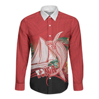 Vavau Sailing Festival Tonga Personalised Long Sleeve Button Shirt Humpback Whale Sailboat Tropical Vibes LT14 Unisex Red - Polynesian Pride