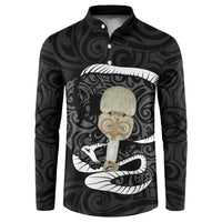 Black New Zealand Eel Button Sweatshirt Aotearoa Maori Tuna With Kotiate Weapon LT14 Black - Polynesian Pride