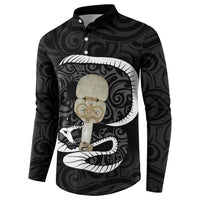 Black New Zealand Eel Button Sweatshirt Aotearoa Maori Tuna With Kotiate Weapon LT14 - Polynesian Pride