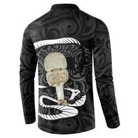 Black New Zealand Eel Button Sweatshirt Aotearoa Maori Tuna With Kotiate Weapon LT14 - Polynesian Pride