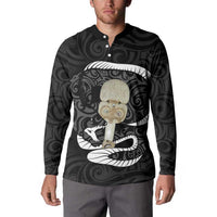 Black New Zealand Eel Button Sweatshirt Aotearoa Maori Tuna With Kotiate Weapon LT14 - Polynesian Pride