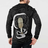 Black New Zealand Eel Button Sweatshirt Aotearoa Maori Tuna With Kotiate Weapon LT14 - Polynesian Pride