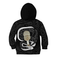 Black New Zealand Eel Kid Hoodie Aotearoa Maori Tuna With Kotiate Weapon
