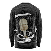 Black New Zealand Eel Long Sleeve Shirt Aotearoa Maori Tuna With Kotiate Weapon
