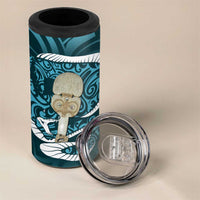 Turquoise New Zealand Eel Can Cooler Tumbler Aotearoa Maori Tuna With Kotiate Weapon