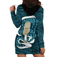 Turquoise New Zealand Eel Hoodie Dress Aotearoa Maori Tuna With Kotiate Weapon