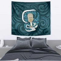 Turquoise New Zealand Eel Tapestry Aotearoa Maori Tuna With Kotiate Weapon