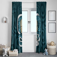 Turquoise New Zealand Eel Window Curtain Aotearoa Maori Tuna With Kotiate Weapon