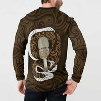 Gold New Zealand Eel Button Sweatshirt Aotearoa Maori Tuna With Kotiate Weapon LT14 - Polynesian Pride